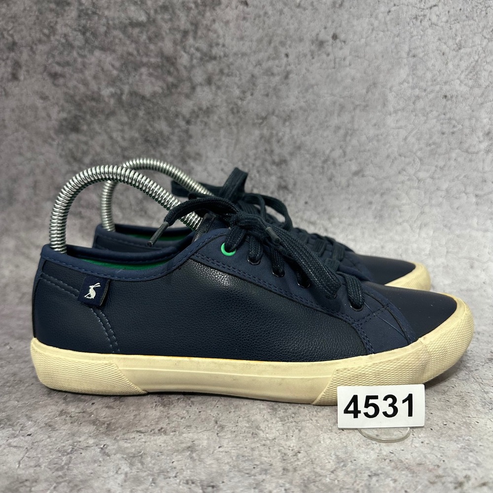 Joules Coast Pump Trainers Women Size 7 Navy Blue Faux Leather Lace Up Sneakers